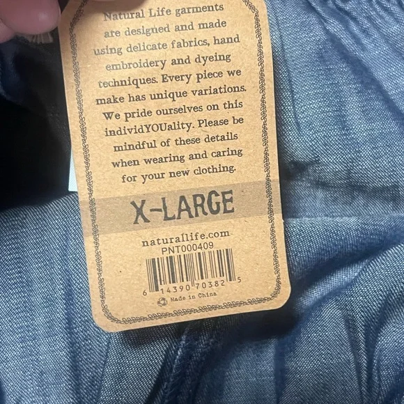 Natural Life NWT Wide Leg Pants XL Blue Chambray Tiered Flowy Boho Coastal - Picture 6 of 10